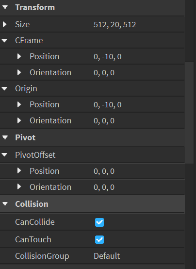 baseplate properties scrolled down